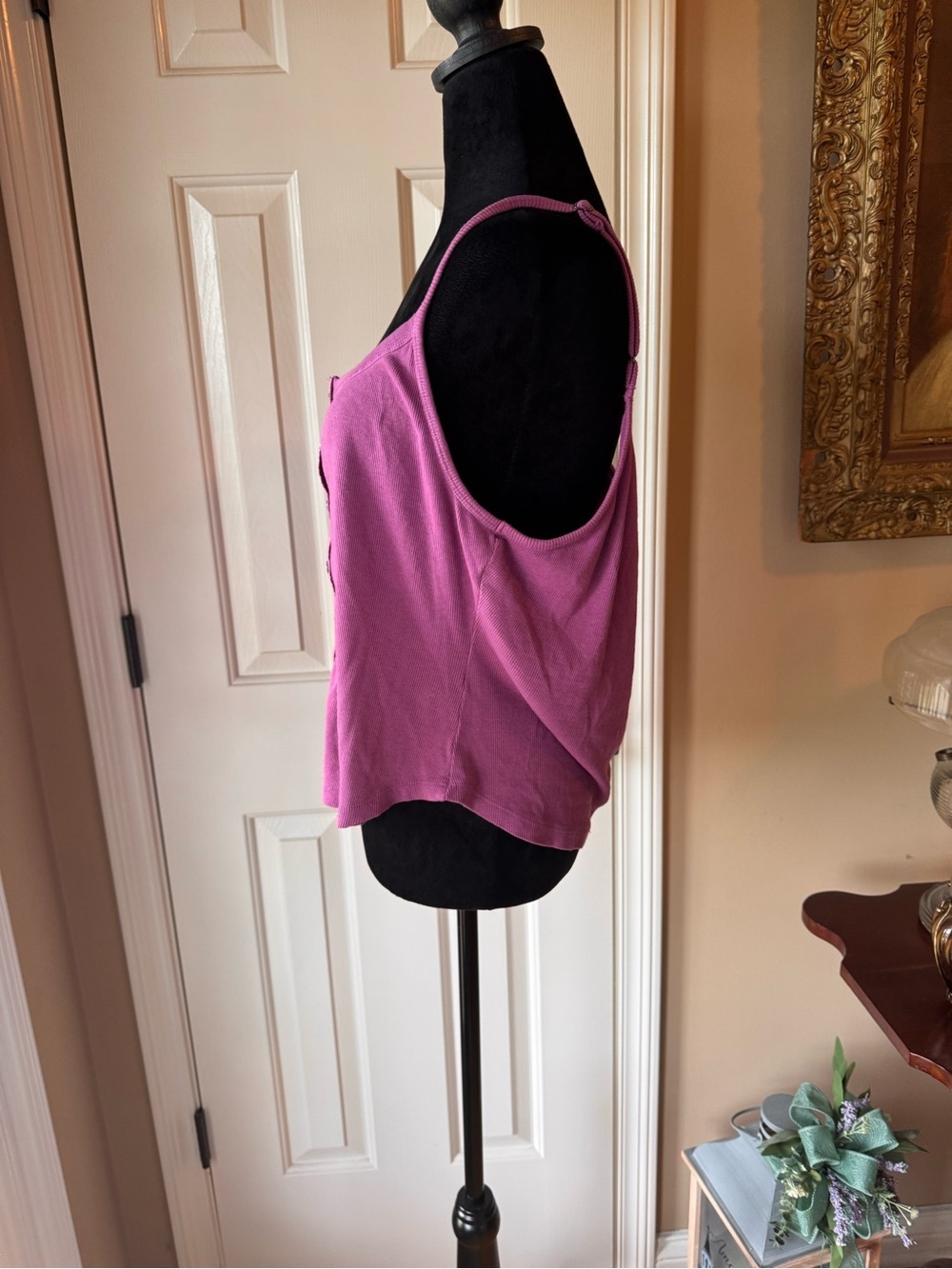 Pilcro Ribbed Button-Front Cami in Raspberry - Sz Large - Picture 7 of 11